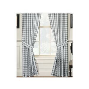 New DOVER Fine Embroidered Curtain Panel Pair With Tie Backs 80x63 Plaid